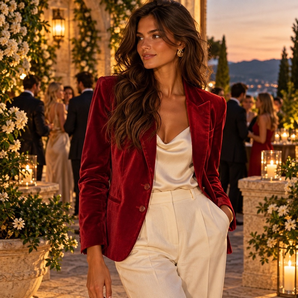 The Limited Women's Classic Red Velvet Two Button Blazer Jacket Size Medium